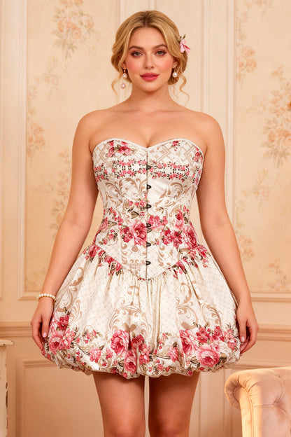 Logan Pink & Beige Floral Ensemble Corset Dress