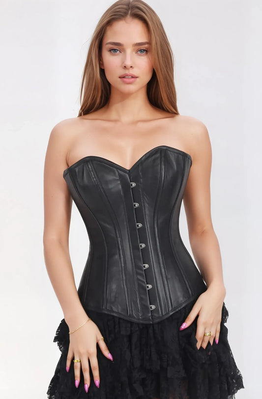 Dalyah Black Faux Leather Overbust Corset