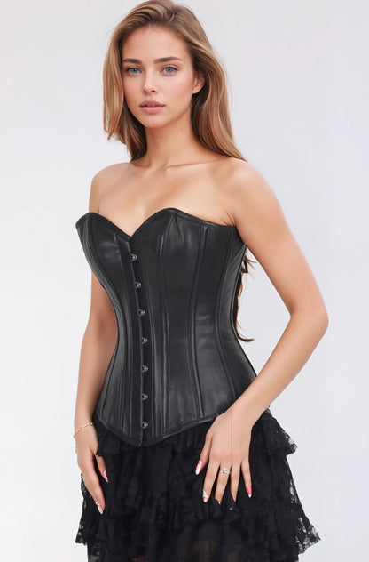 Dalyah Black Faux Leather Overbust Corset