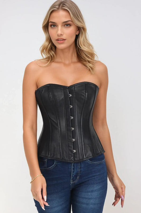 Delle Black Faux Leather Sweet Heart Corset