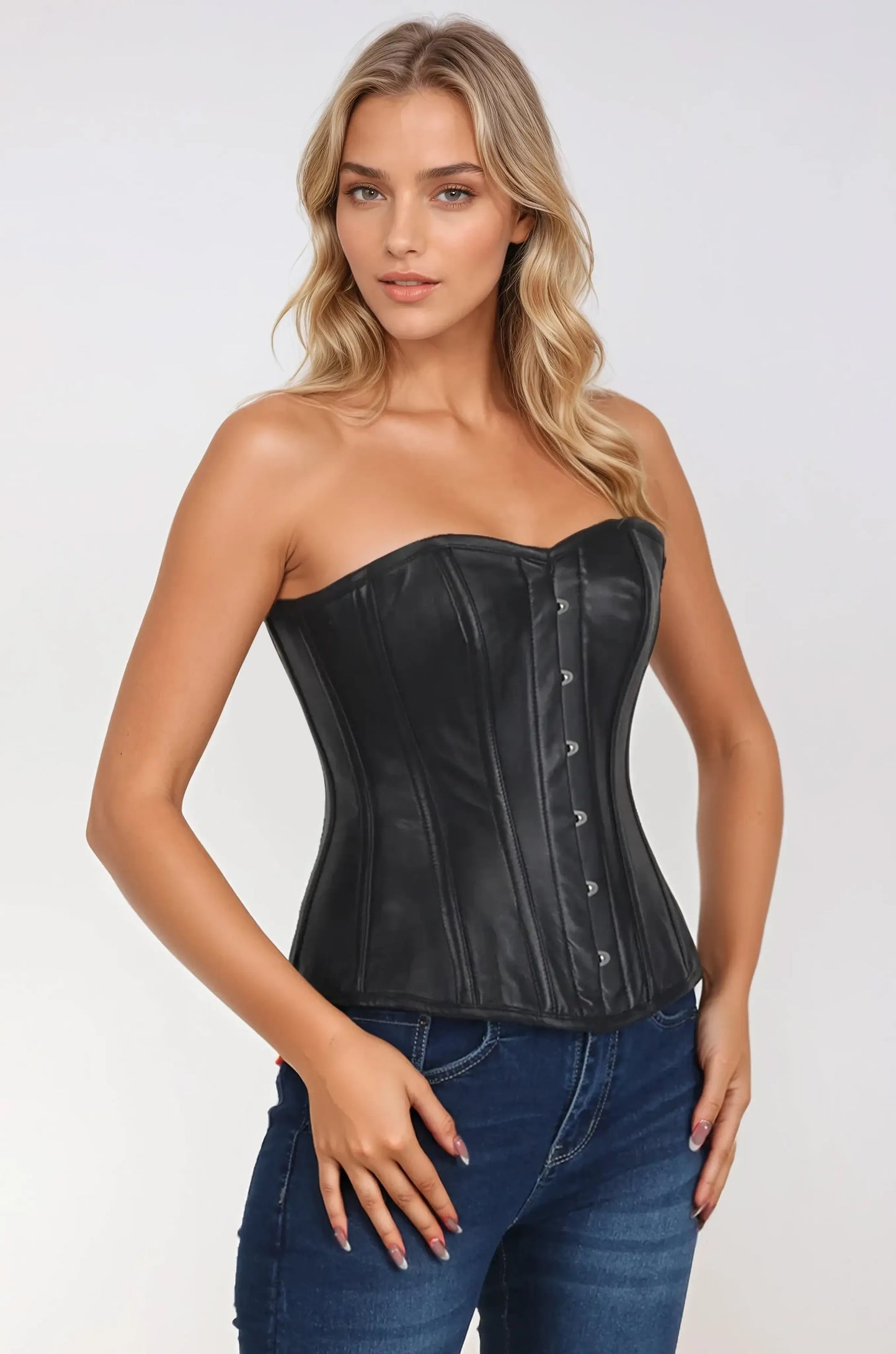 Delle Black Faux Leather Sweet Heart Corset