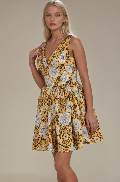 Paula Yellow Base Floral Corset Dress
