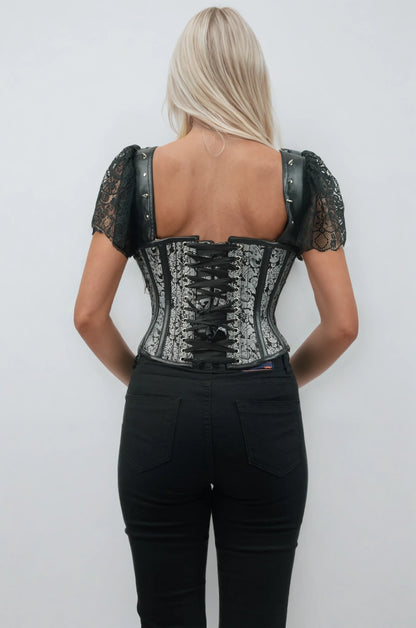 Jarae Studs Detailing Overbust Silver Brocade Corset