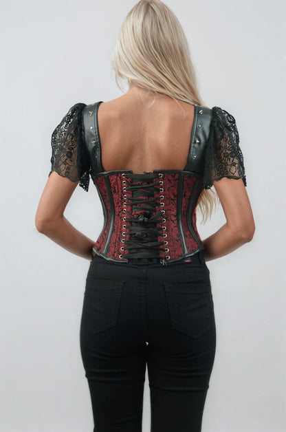 Jerilyn Studs Detailing Overbust Maroon Brocade Corset