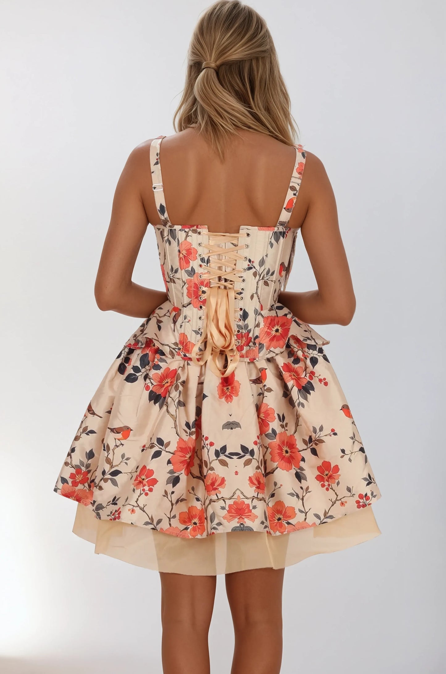 Azriel Beige Crimson Floral Corset Co-ord Set