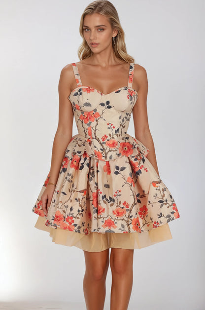 Azriel Beige Crimson Floral Corset Co-ord Set