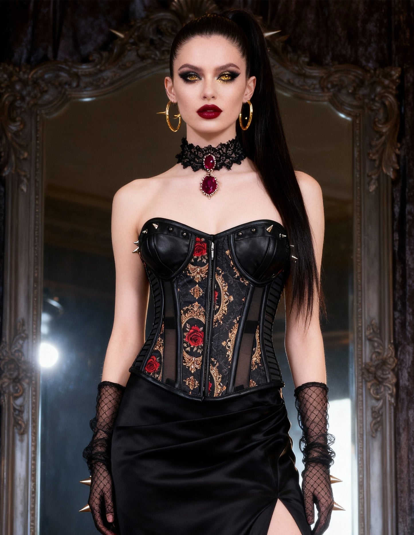 Geri Baroque Inspired Red Rose Corset