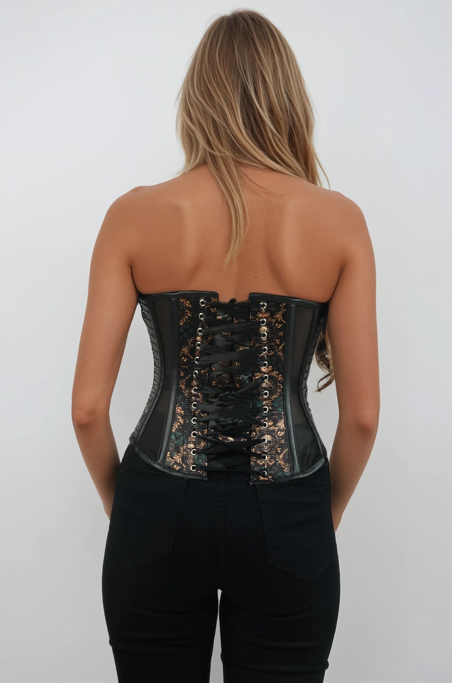 Kimmy Baroque Floral Scrolls & Skull Corset
