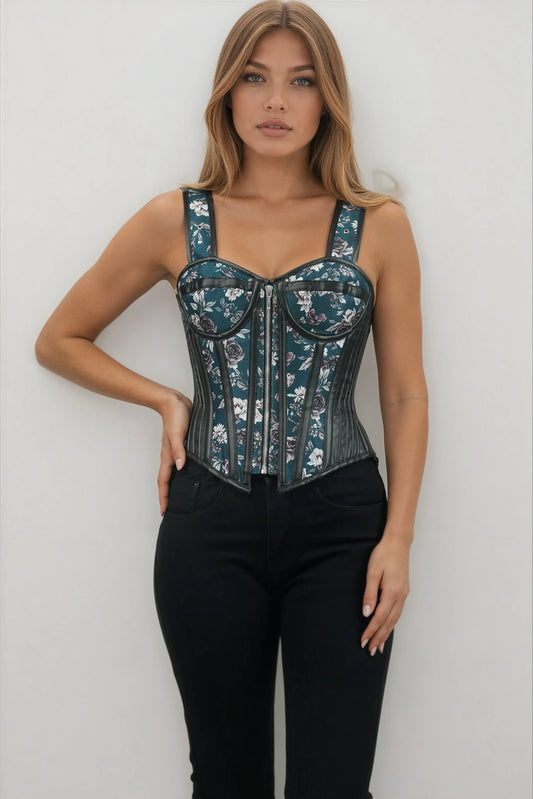 Skyelar Midnight Bloom Teal Corset