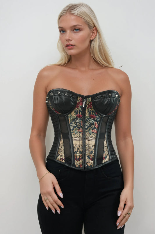 Devonna Barqoue Inspired Gold & Red Floral Corset