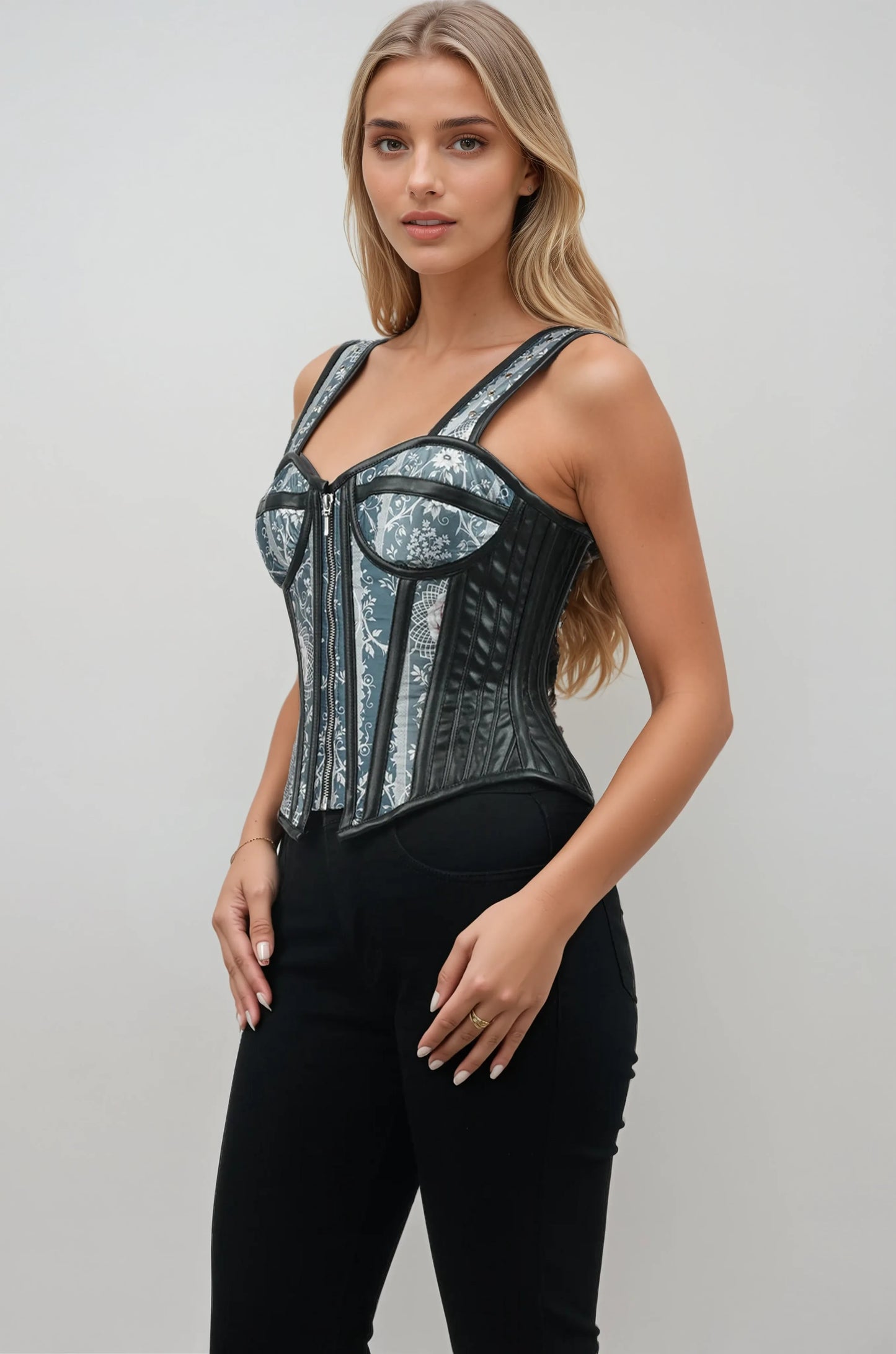 Kairi Silver Baroque Inspired Print Corset