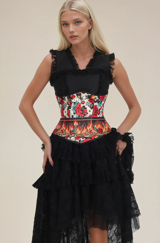 Schelley Retro Roses Flames Corset