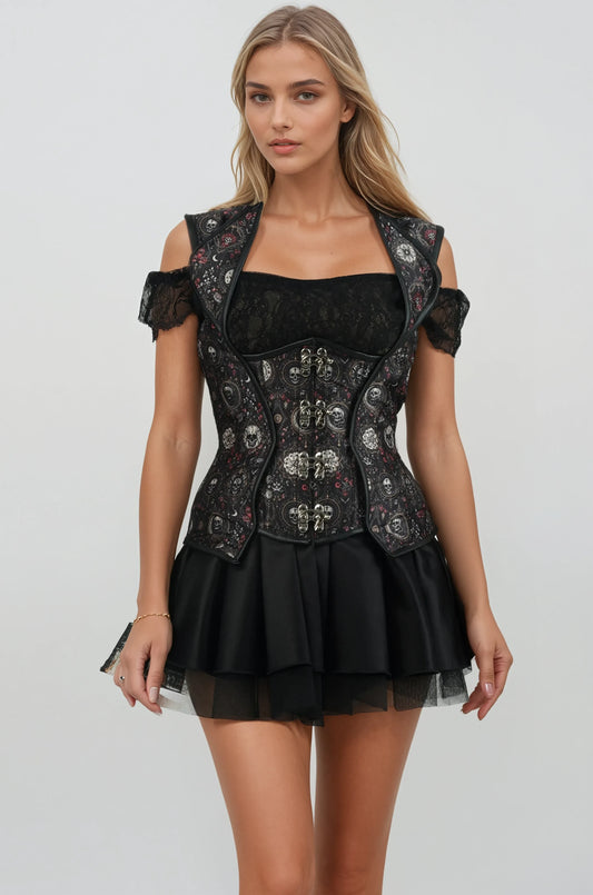 Shamika Gothic Inspired Corset with Lapel Halter Strap