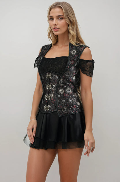 Shamika Gothic Inspired Corset with Lapel Halter Strap