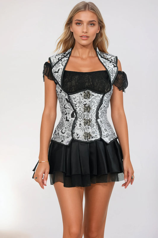 Mayble Gothic Print Corset with Lapel Halter Strap