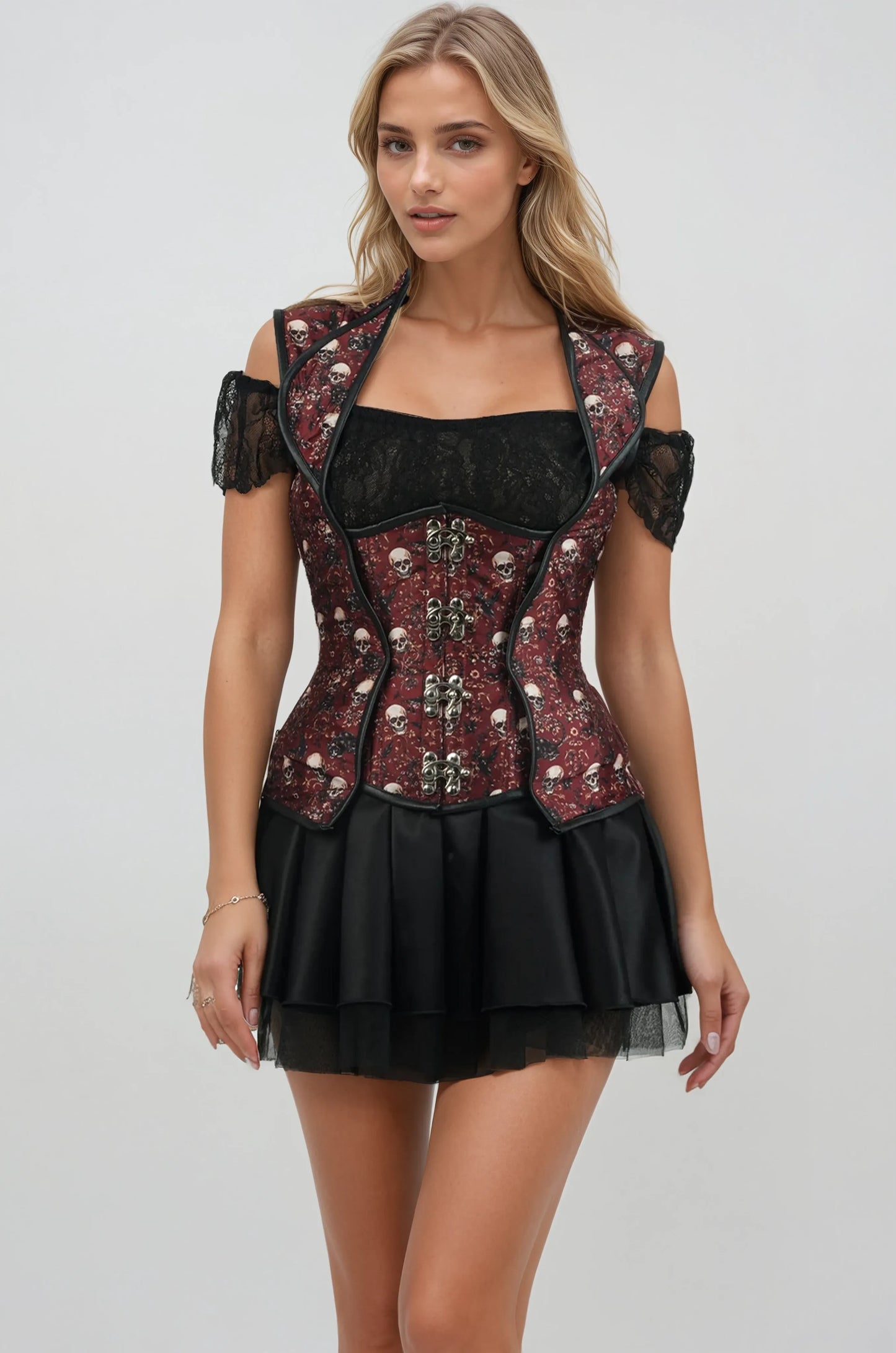 Marlene Skull Corset with Lapel Halter Strap