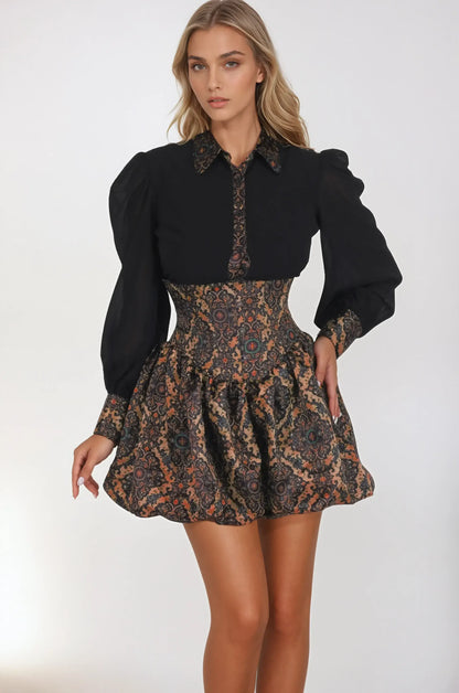 Kaya Gear Print Underbust Corset Dress With Shirt