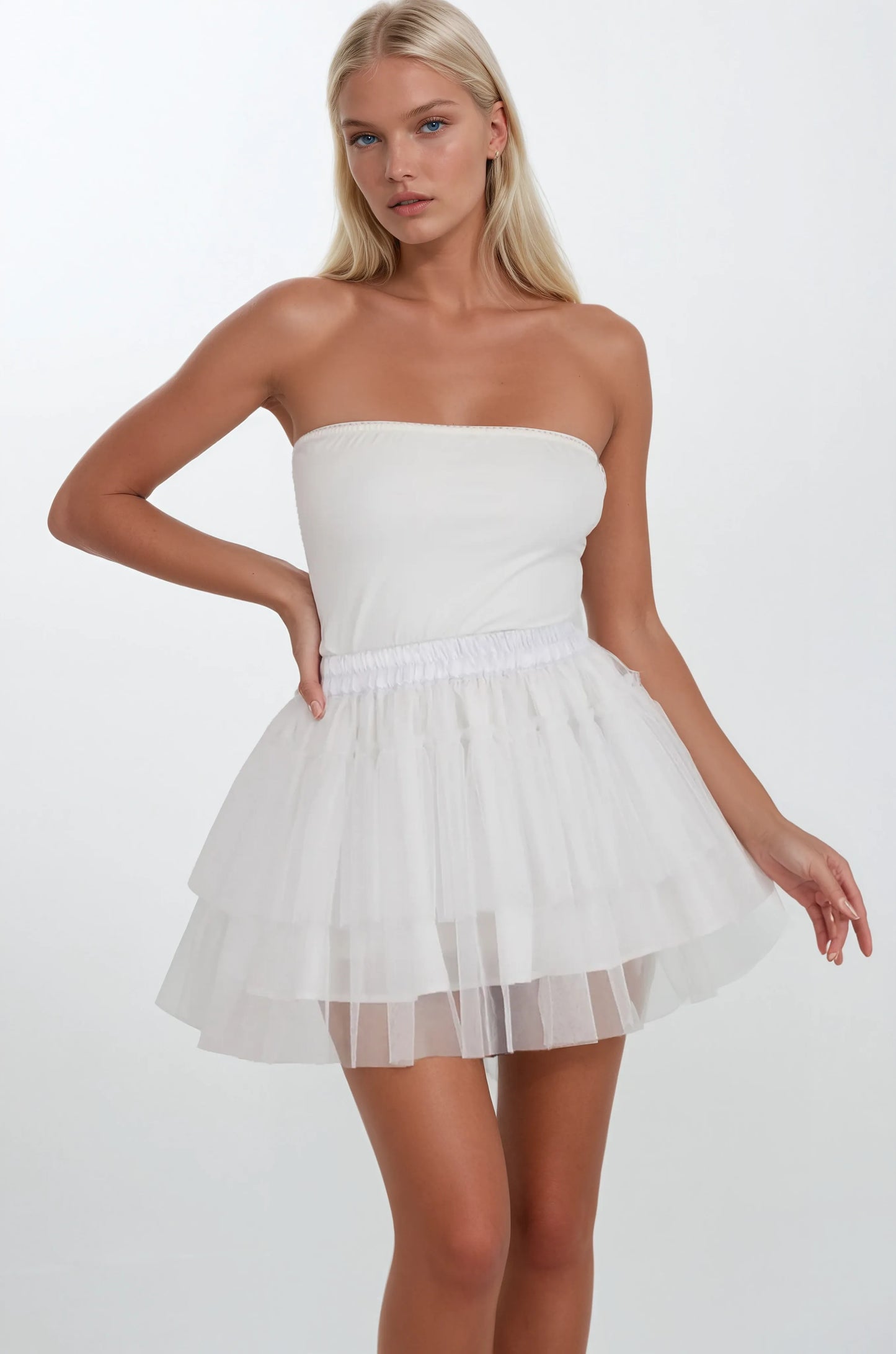 Albertina Layered White Tulle Skirt