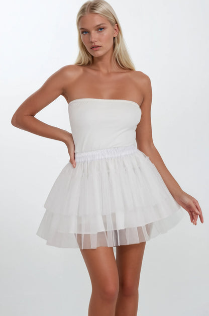 Albertina Layered White Tulle Skirt
