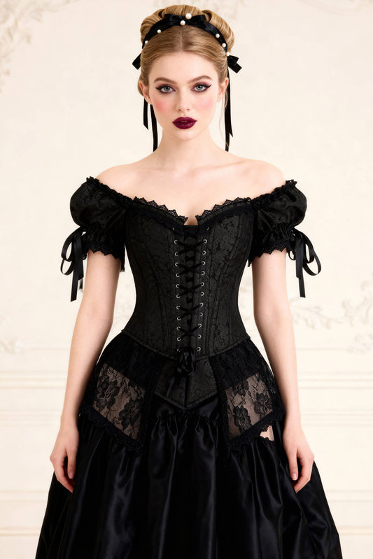 Kenadi Black Overbust Rococo Corset with Peplum